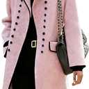 Women's Pink Mid Long Peacoat 2025 Fall Winter Double Breasted Lapel Neck Peacoat Jacket Outwear with Pocket (Large)