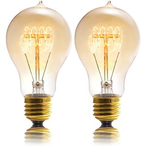 A19 40 Watt Incandescent Light Bulbs,A60 Vintage Style Edison Bulbs E26,Soft Yellow Light Bulbs,Amber Bulbs,Retro Light Bulb Old Fashioned,Dimmable Edison Bulb Squirrel Cage 2 Pack