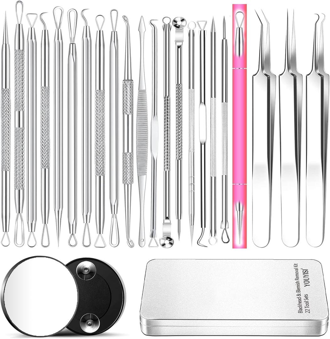 22 Pcs Pimple Popper Tool, Blackhead Remover Acne and Zit Comedone Extractor Kit