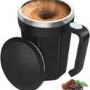 Self Stirring Coffee Mug, 18 oz Self Stirring Mug with Lid, Self Stirring Cup with Stainless Steel for Coffee, Milk and Beverages at Office, Home, Travel, Camping, 1 Pack - Black