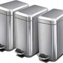 Home Zone Living 1-Pack 1.3 Gallon Small Bathroom Trash Can with Lid and Step Pedal, Stainless Steel Wastebasket with Slim Design for Home and Office, Silver, 5 Liters