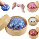 Glitter Dumpling Squishy Toy Dumpling Stress Ball with Steamer Case, Stress Relief Fidget Toy for Adults, Cute Squeeze Desk Toy Portable Toy Gift Idea (Shimmer Purple)