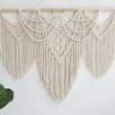 Large Macrame Wall Hanging - Boho Tapestry Macrame Wall Decor Art- Chic Bohemian Handmade Woven Tapestry Home Decoration for Bedroom Living Room Apartment Wedding Party - 43"x32" (Beige-Fringe)