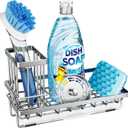 Consumest Sink Caddy, Kitchen Sponge Holder with Dish Brush Holder, Kitchen Organizer with Drip Tray for Countertop, Stainless Steel Rustproof - Silver