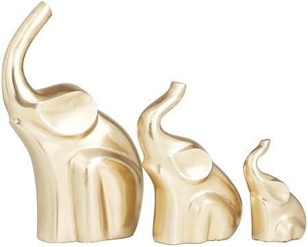 The Novogratz Aluminum Metal Elephant Decorative Sculpture Home Decor Statues, Set of 3 Accent Figurines 12", 8", 5"H, Gold