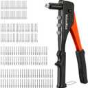 ValueMax 4-in-1 Hand Riveter/Rivet Gun, Pop Rivet Tool Kit with 200 Rivets - 3/32-inch, 1/8-inch, 5/32-inch, 3/16-inch, 4 Interchangeable Nosepieces, Suitable for Metal