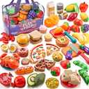 Pretend Play Food for Kids Kitchen - 78Pc Cutting Toy with Storage Bag, Toys Veggies, Fruits, Fake Pizza Toy, Food, Accessories, Boys Girls Gift, 9.5 x 7 x 6 in (ZY-78)