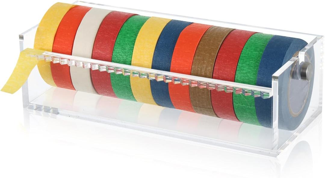 Acrylic Washi Tape Dispenser Washi Tape Organizer Sticker Roll Cutter, Acrylic Multi-Roll Washi Tape Organizer and Storage Holder for Crafting Gift Wrapping Painting Projects Art Creation and Daily