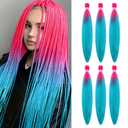 Pre Stretched Braiding Hair Extensions 26 Inch 6 Packs Long Braid Hair Yaki Texture Professional Prestretched Peach Pink to Lake Blue Braiding Hair For Women (Peach Pink/Lake Blue, 26 inch)