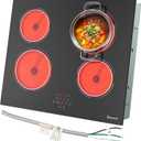 24 Inch Electric Cooktop - 4 Burner Glass Electric Stove Top 6000W, 24 Inches Built-in Ceramic Stovetop with Timer, Safety Lock, Pause, Touch Control, 220V - 240V Hard Wire(No Plug)