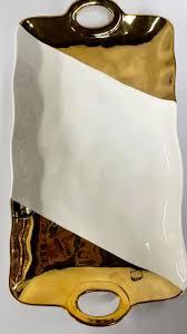 Porcelain Rectangular Serving Platter Tray (Gold)