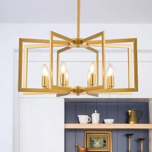 Modern Farmhouse Gold Chandeliers for Dining Room, 8-Light Industrial Metal Chandeliers Geometric Pendant Lights Kitchen Island for Entryway Stairway Foyer Hallway (30inch-8 Light)