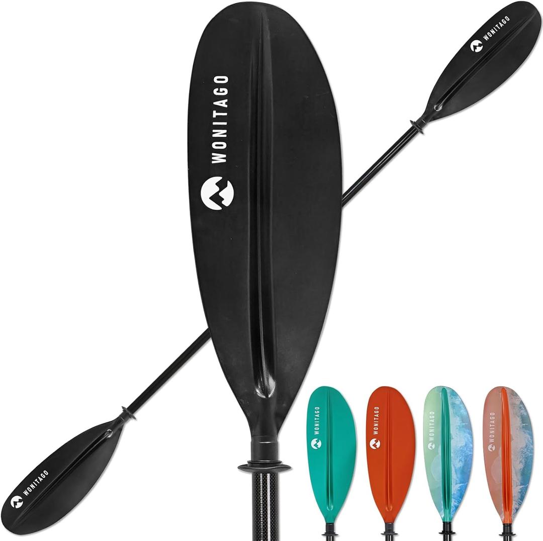 Kayak Paddle Premium Carbon Fiber Paddle with Reinforced PP + Fiberglass Blade, Floating Adjustable Kayaking Oars, 3 Piece, 220-240 cm/86-94 Inches, 240-260 cm/94-102 Inches (Black)