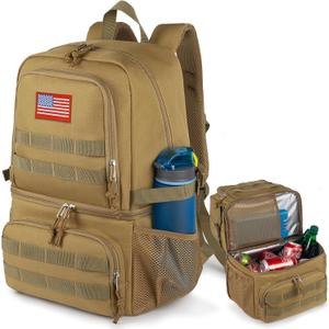 Tactical Double Deck Cooler Backpack for Men,Large Lunch Backpack with 2 Compartment,Soft Cooler Bag (Brown)
