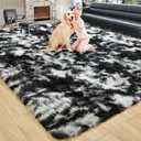 Noahas Large Fluffy 8x10 Area Rugs for Living Room Bedroom,Tie-Dyed Black and White Thick Shag Throw Rug,Big Soft Shaggy Bedside Non-Slip Plush Dorm Nursery Kids Carpet