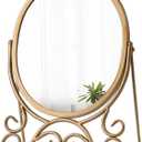 Vintage Gold Standing Mirror 10 X 15 Inch, Metal Framed Oval Table Mirror, Antique Makeup Mirror with Stand for Desk, Vanity Mirrors Tabletop for Living Room Bathroom Bedroom Shelf
