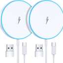 Magnetic Wireless Charger 15W 2 Pack Fast Mag Safe Charger for iPhone 16 Pro Max/16 Pro/16 Plus/16/15/14/13/12 Series Charging Pad for AirPods Series LED Magnet Charging Pad (White)