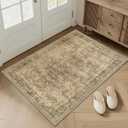 FMFUNCTEX Entryway Rug 2x3 Washable Brown Vintage Distressed Door Mat Non Slip Low Pile Indoor Carpet Soft Retro Floral Small Throw Area Rugs for Entry Way Entrance Bedroom Kitchen Bathroom Laundry