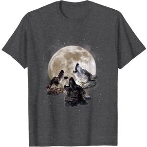  Three Wolves Howling at The Moon - Wolf Lover T-Shirt Small (Gray, L)