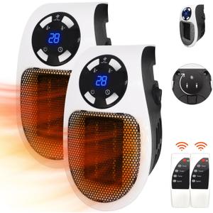 2PCS Ecowarm Plug in Heater, 500W Wall Outlet Electric Space Heater as Seen on TV, Small Portable Space Heater with Adjustable Thermostat & Timer & Led Display for Office Bathroom Bedroom Indoor Use