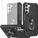 Case for Galaxy S22 Plus Case, Samsung S22+ 5G SM-S906U Case with Tempered Glass Screen Protector, Heavy Duty Metal Ring Magnetic Kickstand Phone Cover for Samsung Galaxy S22+ Black