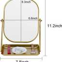 Tstarer 360 Degrees Rotating Metal Makeup Mirror with Storage, Vanity Mirror for Desk, Bathroom, Bedroom, Dressing Table (Gold)