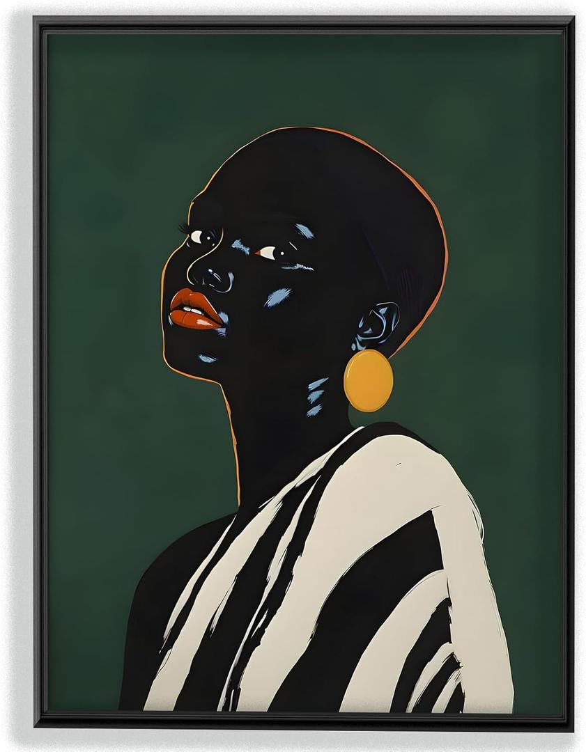 SKTBJWNYK African Wall Art Decor -Black Woman Canvas Print Trendy Green Painting Woman Art Afrocentric Woman Sofa Art Poster Funky Female Portrait Wall for Bedroom Dorm Wall Decor 16x24inch Unframed