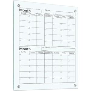 Glass Whiteboard Calendar Dry-Erase White Board Planner Glass Large Wall Mounted Calendar with Marker Tray for Wall Home or Office(Transparent,24" X 18",2 Month)