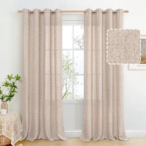 BGment Taupe Linen Curtains 95 Inch Long for Living Room - Burlap Textured Light Filtering Window Treatments Grommet Sheer Drapes for Farmhouse, 2 Panels, 52 X 95 Inch