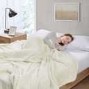 Woolrich Burlington Berber Blanket Super Soft, Cozy Lightweight Cover with Luxurious Velvet Binding, Modern Trendy All Season Bedspread Bedding-Set, Full/Queen: 90x90, Ivory
