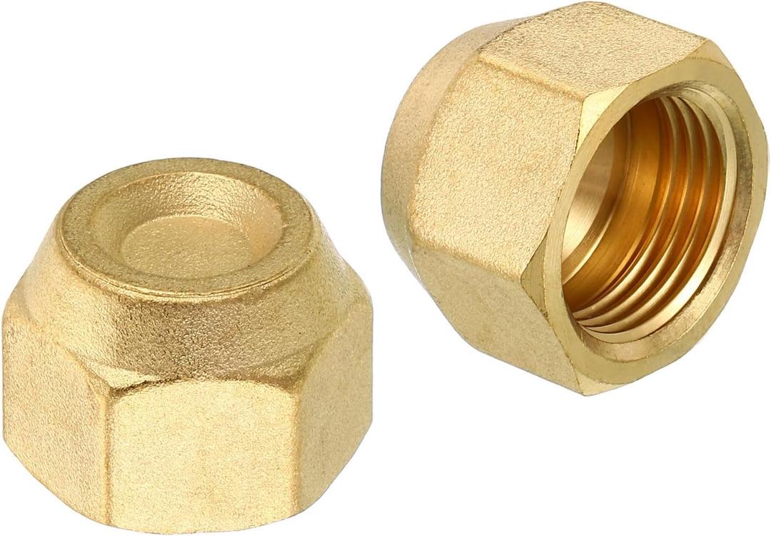 PATIKIL 1/2" Brass Flare Cap, 3/4-16UNF Female Thread 2Pcs SAE Flare Fitting 45 Degree Hex Pipe Fittings for Air Conditioner Refrigeration (0.5 Inch)