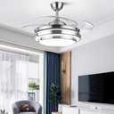 Fandian 42" Modern Ceiling Light with Fans Remote Control, 4 Retractable Blades with 3 Light Color Change Ceiling Fan for Living Bedroom Restaurant, Silver Color with Silent Motor (42In-1 Update) (42in-1 Updated)