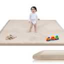 Baby Play Mat for Floor, 1.3" Thick Extra Large Cushioning Memory Foam Playpen Cushion, Soft Coral Velvet Tummy Time Mat with Non-Slip Backing, Child Nursery Rug for Toddlers, Kids (Beige, 79X59)