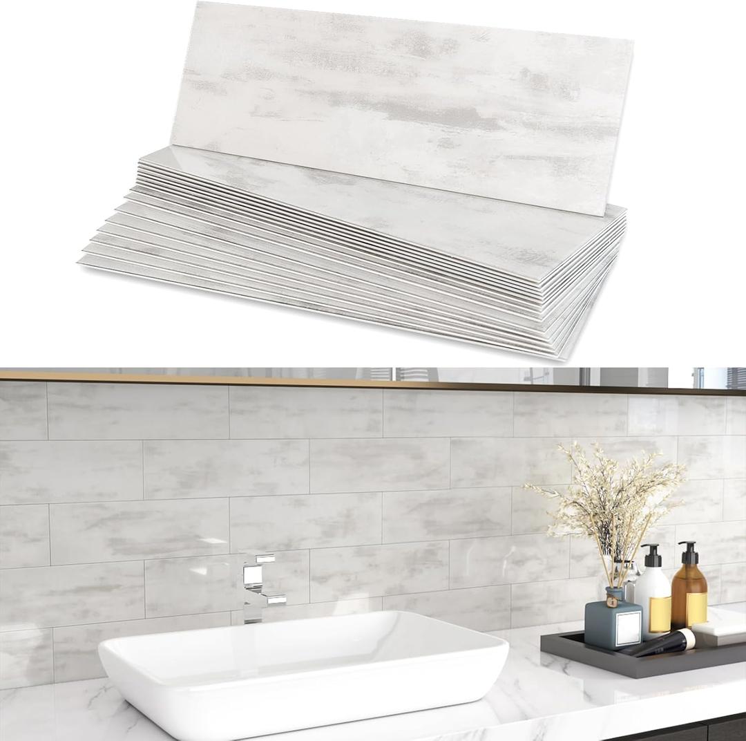 BeNice Peel and Stick Backsplash for Kitchen Tile,Peel and Stick Tiles for Walls Tile Stickers Waterproof Marble Tile Backsplash 3.85"x11.73"(16Tiles) Rustic Gray