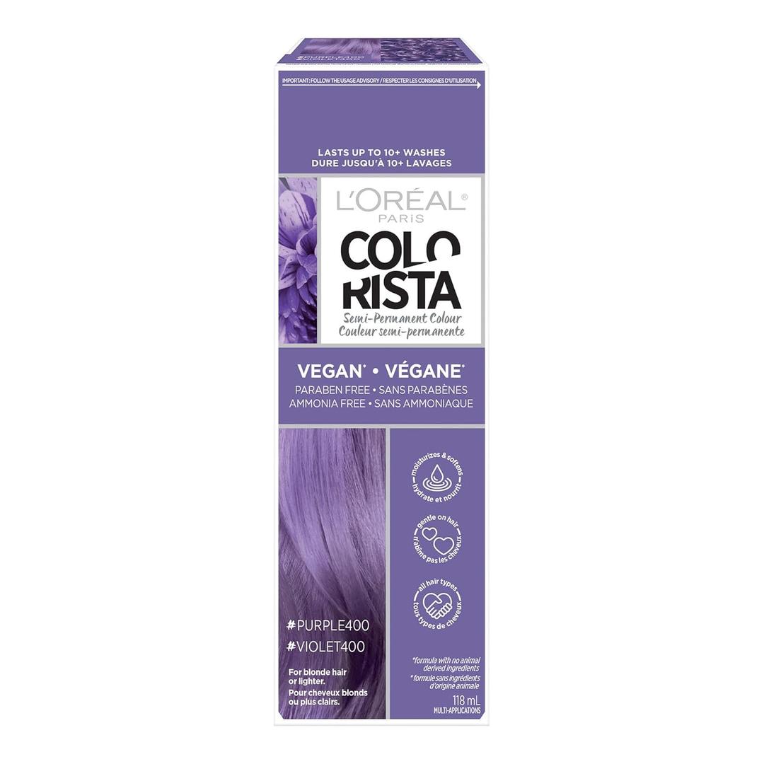 LOreal Paris Colorista Semi Permanent Hair Color for Bleached or Blonde Hair, Color Depositing Hair Mask Formula, Purple (4 Fl Oz (Pack of 1))