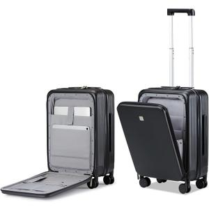 Hanke Grace Carry On Luggage with Wheels Airline Approved Hard Shell Suitcases with Front PocketTop Opening Luggage with TSA Lock for Short Business Travel Jet Black. (20 Inch)