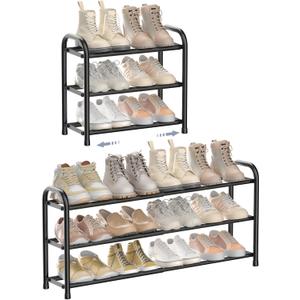 ENJOYBASICS Expandable Shoe Rack, 3 Tier Adjustable Shoe Organizer Shelf for Closet, Black Metal Free Standing Shoe Rack Storage for Small Space, Entryway