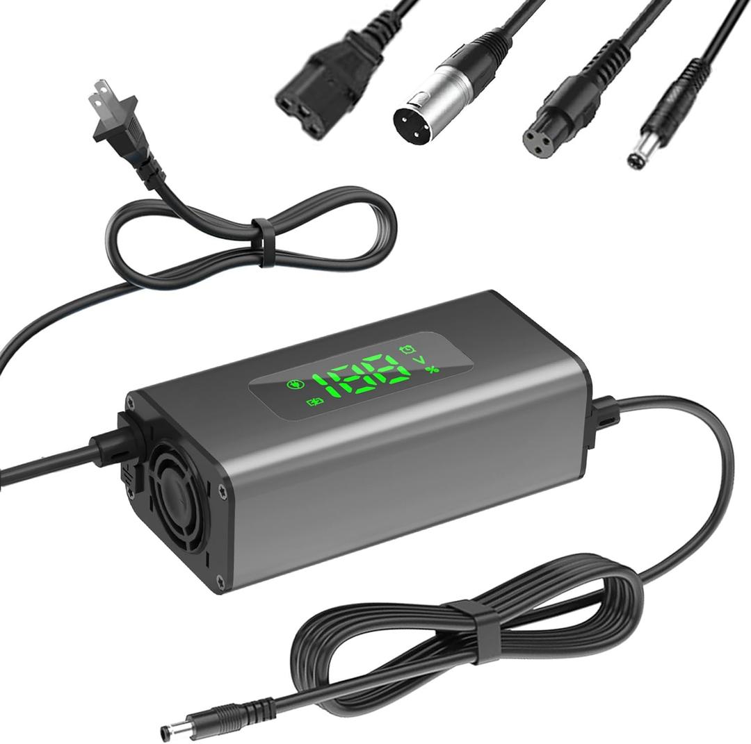SGS Certified 42V 2A Electric Bike Charger with LED Charging Display (1-100%), Universal with 4 Connections for 36V Li-ion Battery Hoverboard Charger, for Xiaomi Scooter Electric Bike Mobility Scooter