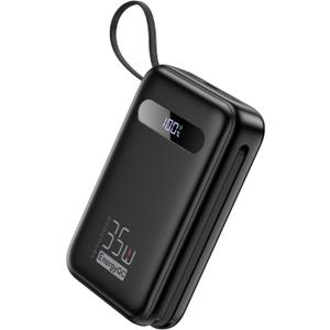 EnergyQC 20000mAh Portable Charger, 35W PD 3.0+QC 4.0 Fast Charging Power Bank with Built-in Lightning & USB-C in&Out Cables, Travel Battery Pack for iPhone 17/16/15/14, Samsung, iPad, Android, Black