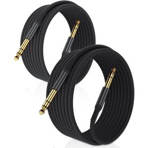Elebase 1/4 Inch TRS Instrument Cable 10ft 2-Pack,Straight 6.35mm Male Jack Stereo Audio Interconnect Cord,6.35 mm Balanced Line for Electric Guitar,Bass,Keyboard,Mixer,Amplifier,Amp,Speaker,Equalizer (Black)