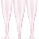 WDF 36 Pack Pink Glitter Plastic Champagne Flutes - 7OZ Disposable Pink Glasses Glitter Champagne Flutes Plastic for Party/Wedding/Birthday/Bridal Shower
