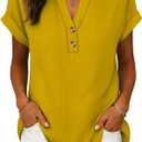 ANRABESS Womens Spring Tops 2026 Short Sleeve Shirts Henley Dressy Casual Blouses V Neck Fashion Tunics Trendy Flowy Clothing Yellow M