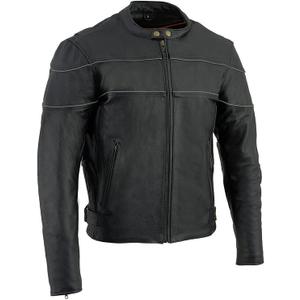 Milwaukee Leather SH1785 Men's Black Leather Scooter Style Motorcycle Jacket w/Side Stretch and Reflective Piping,  Large