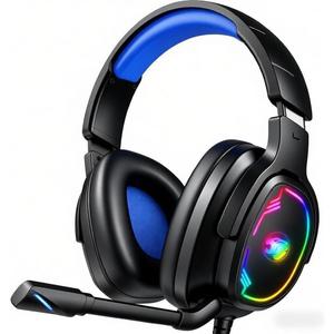 Jimonyer Gaming Headset with Microphone, 7.1 Surround Sound and Noise Canceling Over Ear Headphones for PC/PS4/PS5/Xbox Series/Switch, RGB Light and Soft Imitation Protein Earmuffs (Blue)