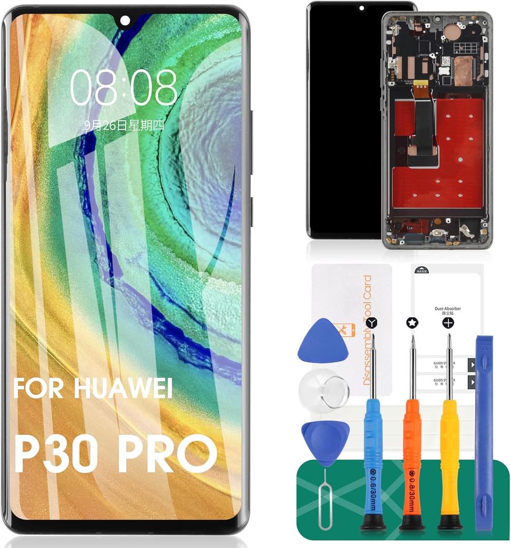 OLED for Huawei P30 Pro Screen Replacement LCD Display for VOG-L29 VOG-L09 VOG-AL00 VOG-TL00 Touch Screen Digitizer Assembly Replacement Repair Parts with FrameSupport Fingerprints
