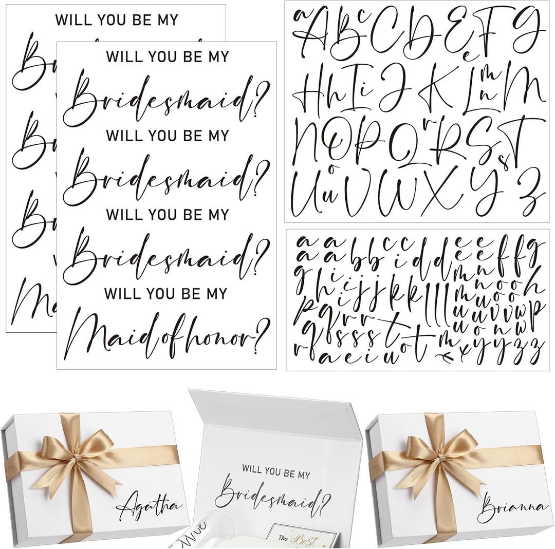 8 Pcs Will You Be My Bridesmaid Groomsman Sticker Vinyl Proposal Decal Custom Name Bridesmaids Box Personalized Dtf Transfer for Bridal Shower Wedding Bachelorette Party (Bridesmaid,Black)