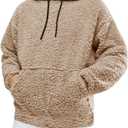 Runcati Mens Fuzzy Sherpa Pullover Hoodie Sweatshirts Long Sleeve Sport Front Pocket Military Fall Outwear Winter Hooded (Beige, L)