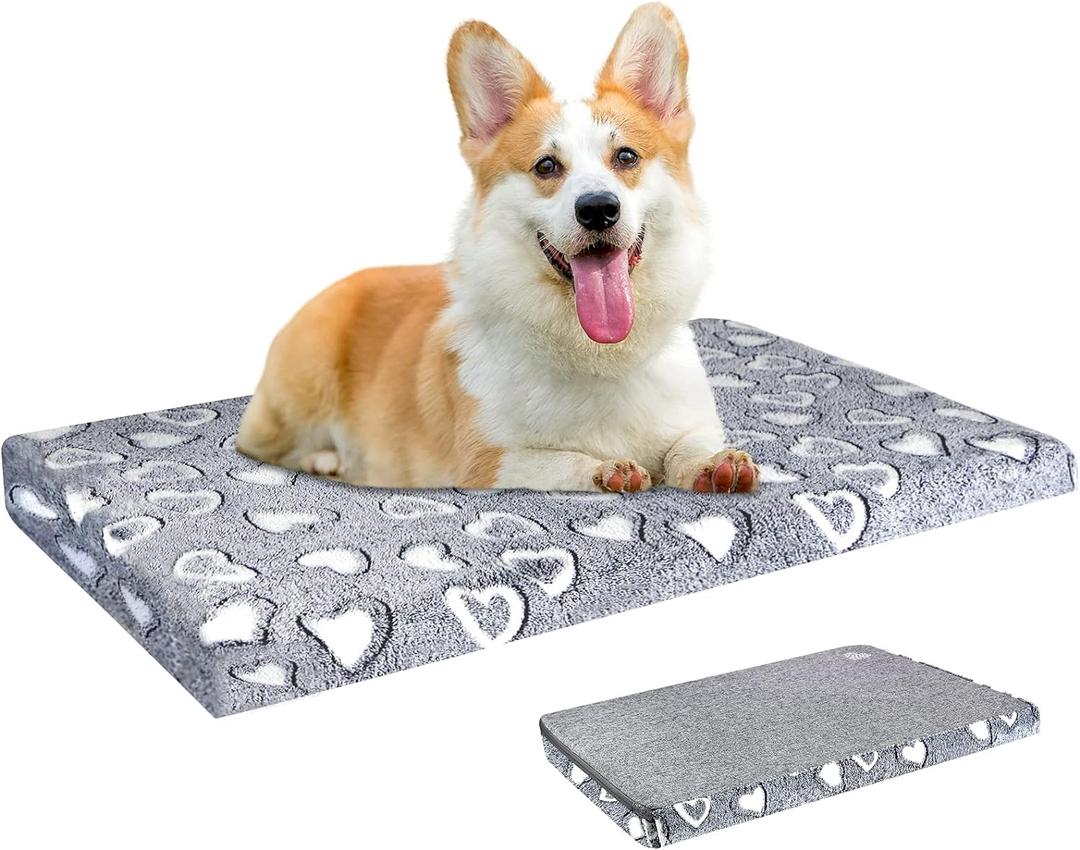 VANKEAN Reversible Dog Crate Mat, Stylish Bed with Waterproof Linings and Removable, Washable Cover, Firm Support Pad for Dogs, Grey (M(30 x 20 x 3"))