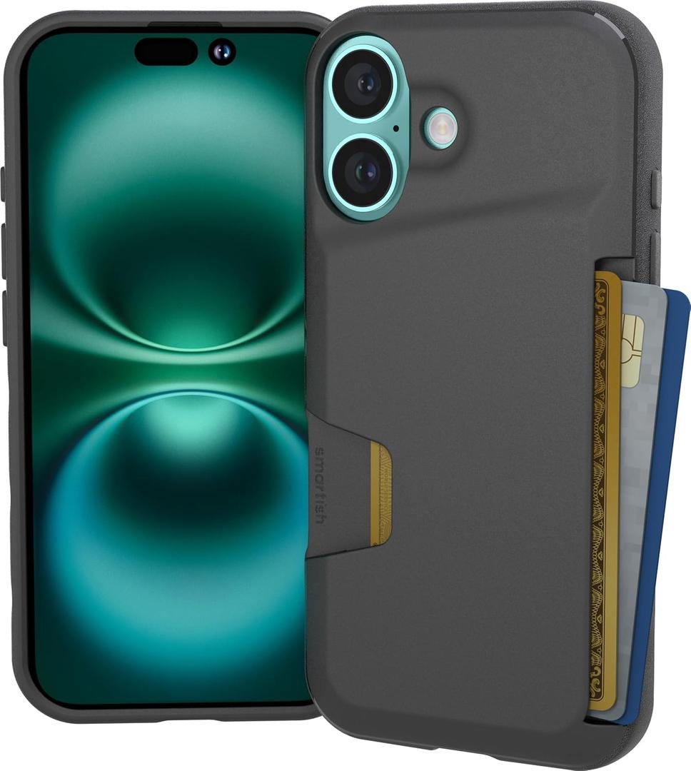 Smartish iPhone 16 Wallet Case - Wallet Slayer Vol. 1 [Slim + Protective] Credit Card Holder - Drop Tested Hidden Flip Card Slot Cover Compatible with Apple iPhone 16 - Black Tie Affair