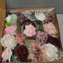 Dusty Rose and Burgundy Artificial Flowers Combo Box, Fake Blush Roses with Pink Silk Daisy, Faux Floral Arrangements with Stems for DIY Wedding Bouquets Centerpieces Bridal Shower Decorations
